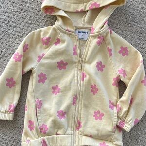 Old Navy girls yellow Hoodie with Pink Floral Design zip up jacket sweatshirt
